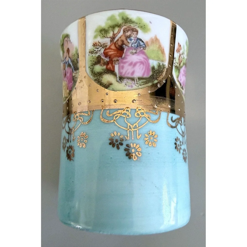 Antique Vienna‑Style Porcelain Cup w/ Ornate Silverplate Holder & Saucer